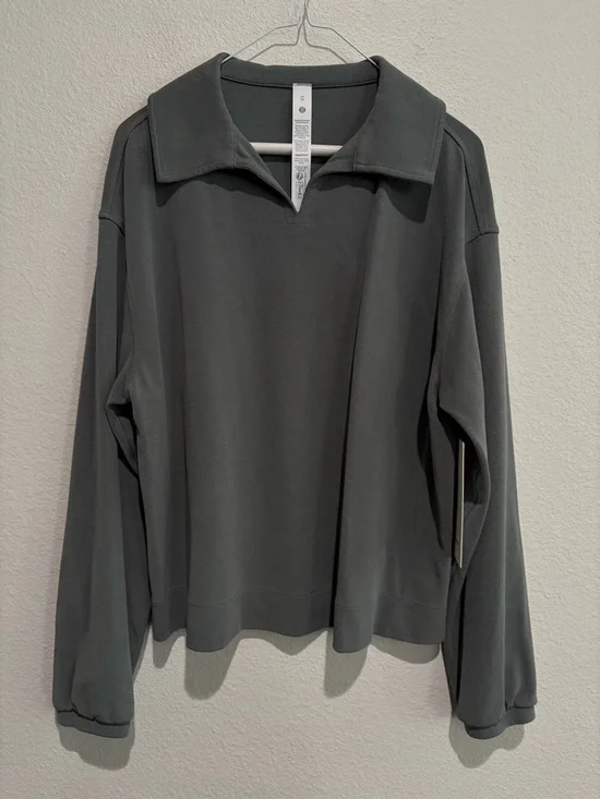 Lululemon Softstreme Pique Oversized Long-Sleeve Polo Shirt Palm Deco SZ S - Picture 5 of 13